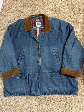 Vintage Basic Editions Blue Denim Jacket with Brown Corduroy Collar Size 3XL